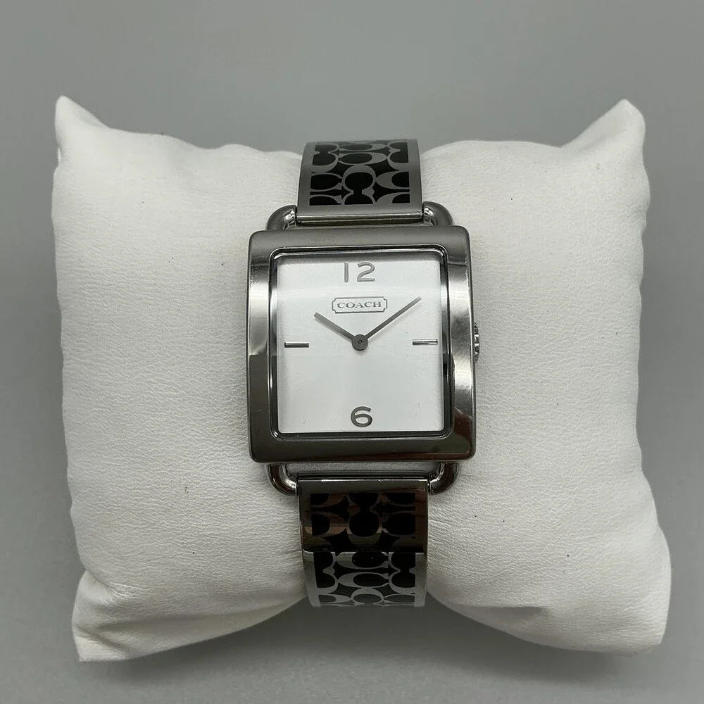 Coach Legacy Womens Watch 27mm Silver Dial Signature Bangle New Battery 7.25